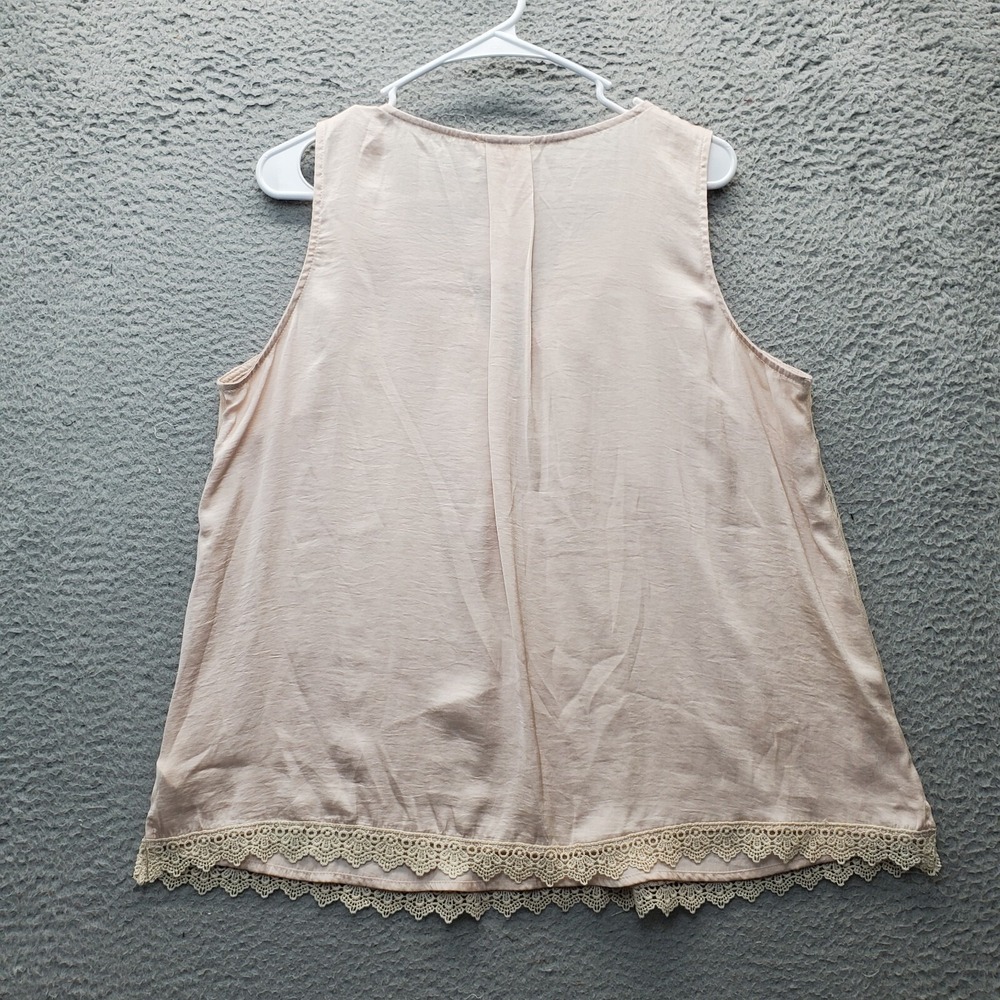 Mystree Blouse Tops Womens L Tan‎ Lined Blush Lace Cowboy Outfitters Sleeveless - Picture 2 of 8